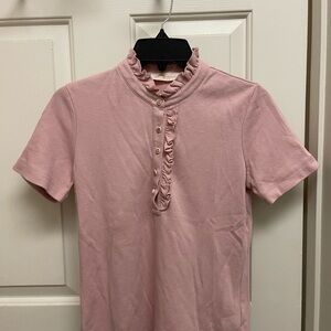Tory Burch Pink Ruffled Button Down Shirt